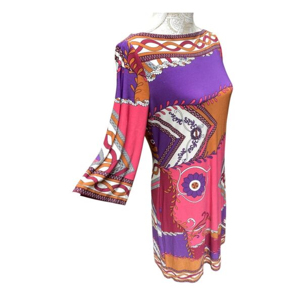 Donna Morgan Midi Sheath Stretchy Dress 3/4 sleeves Red Pink Purple Sz 10 Medium - Picture 2 of 11